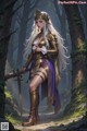 A woman in armor holding a sword in a forest.